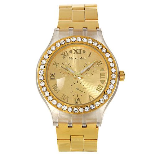 *MARCO MAX*GENUINE CRYSTAL MENZ GOLDEN DRESS WATCH